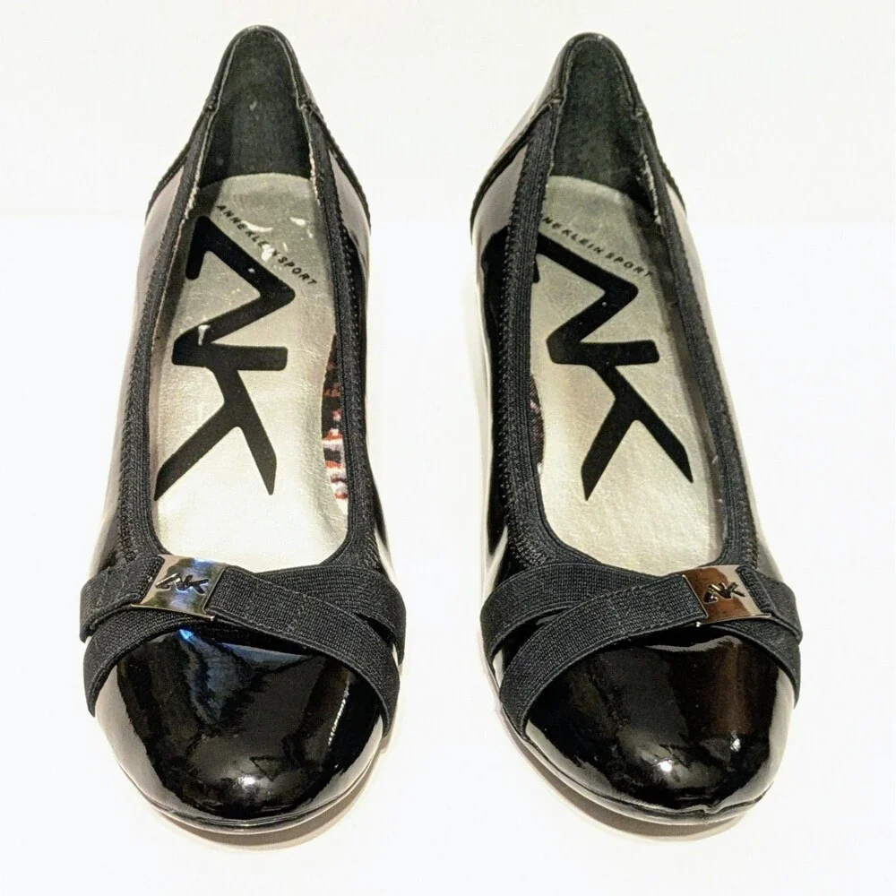 Anne Klein AKDEFINITELY Women's Black Silver Buckle Wedge Career Shoes Size 6 M